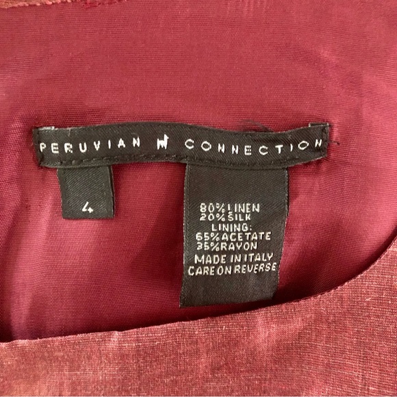 Peruvian Connection Red Silk Linen Blend Sheath Dress Metallic - Picture 3 of 3